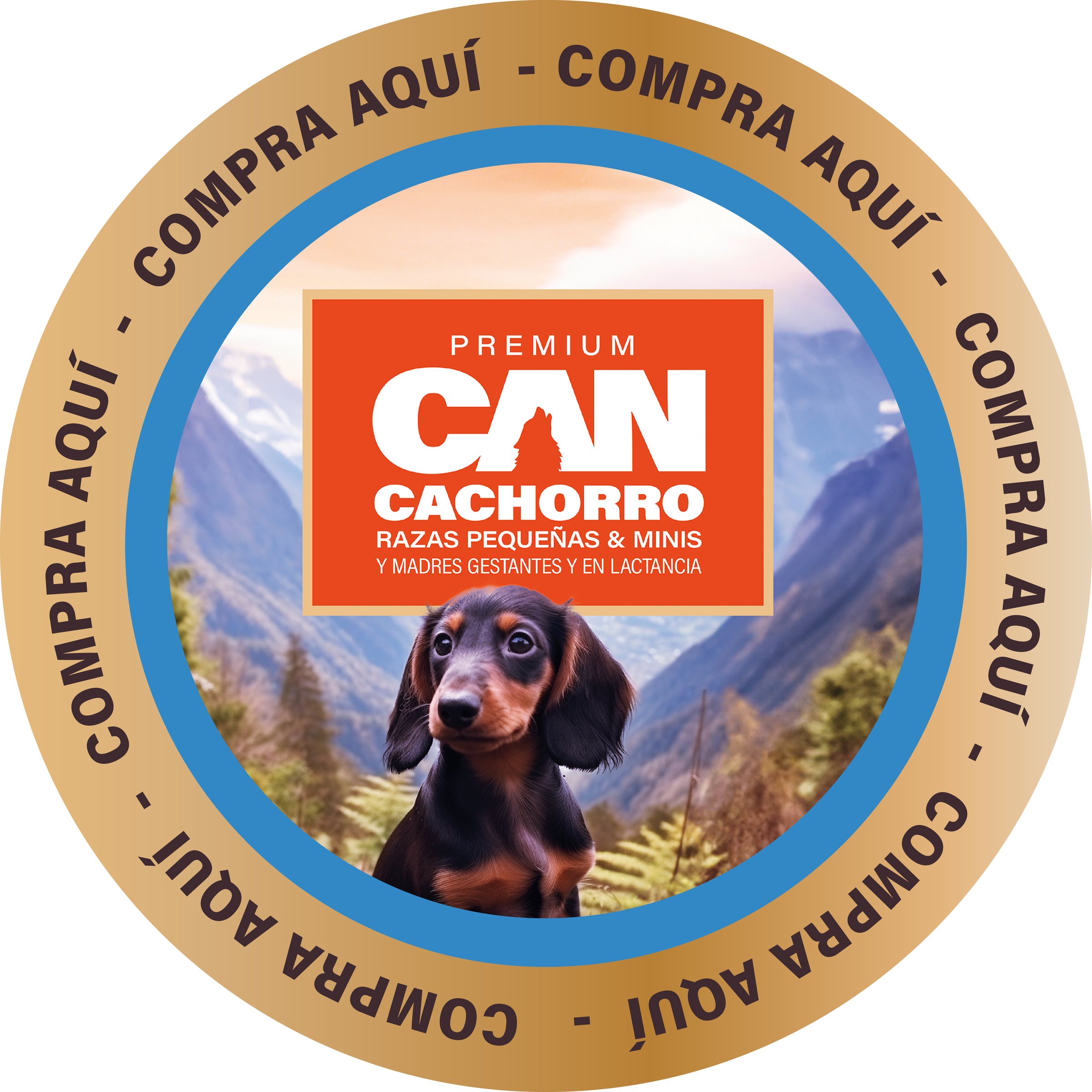 Vibrín circular «Compra aquí» de CAN Cachorro.
