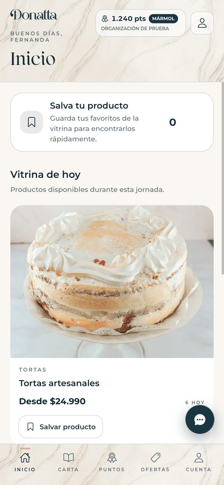 App de Donatta: inicio.