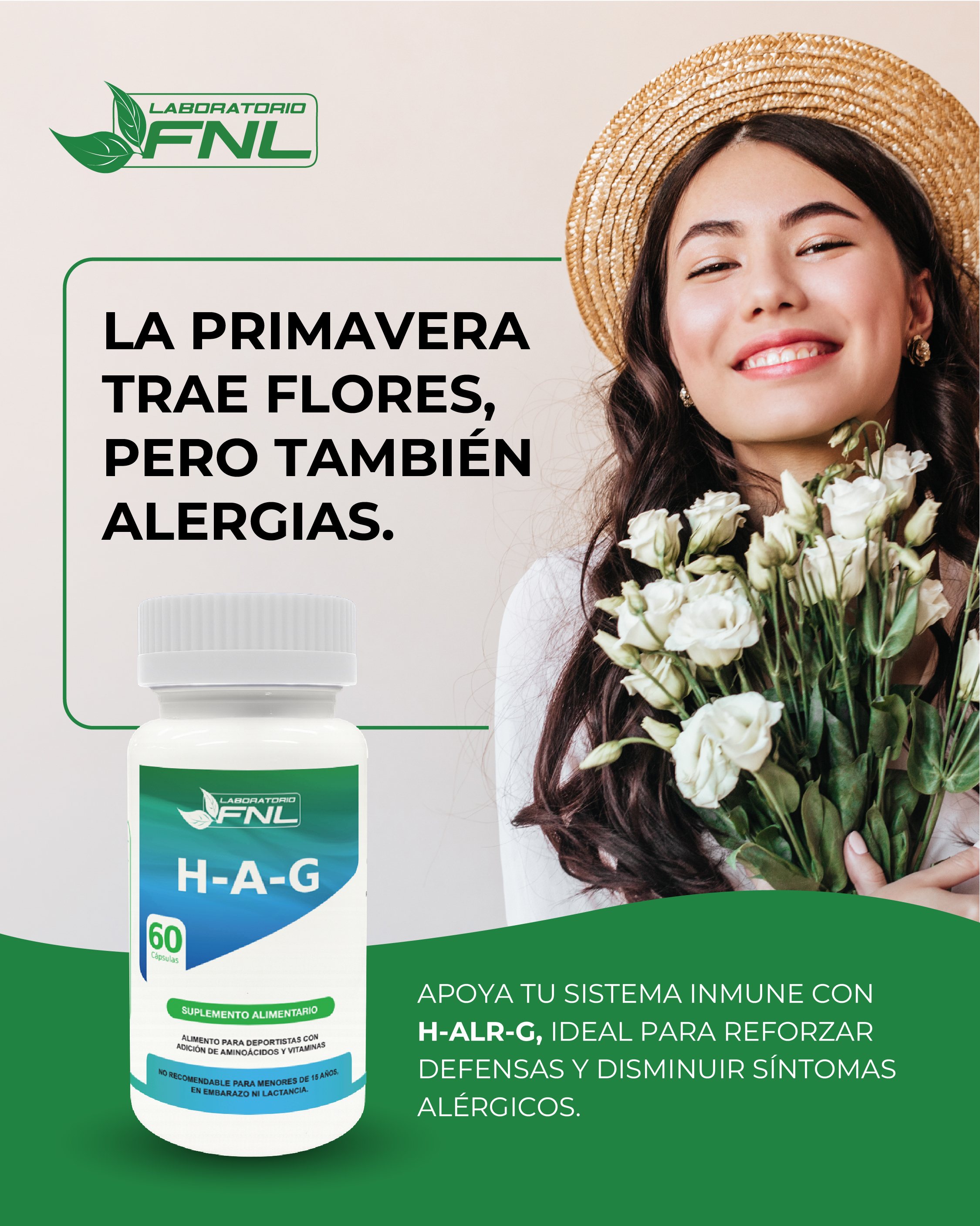 Post «La primavera trae flores, pero también alergias» con el frasco de H-A-G.