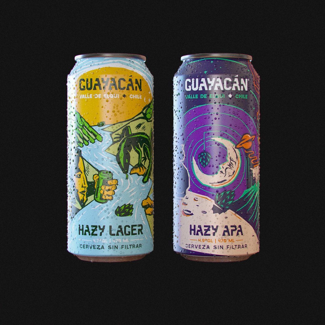 Latas Hazy Lager y Hazy APA sobre fondo negro.