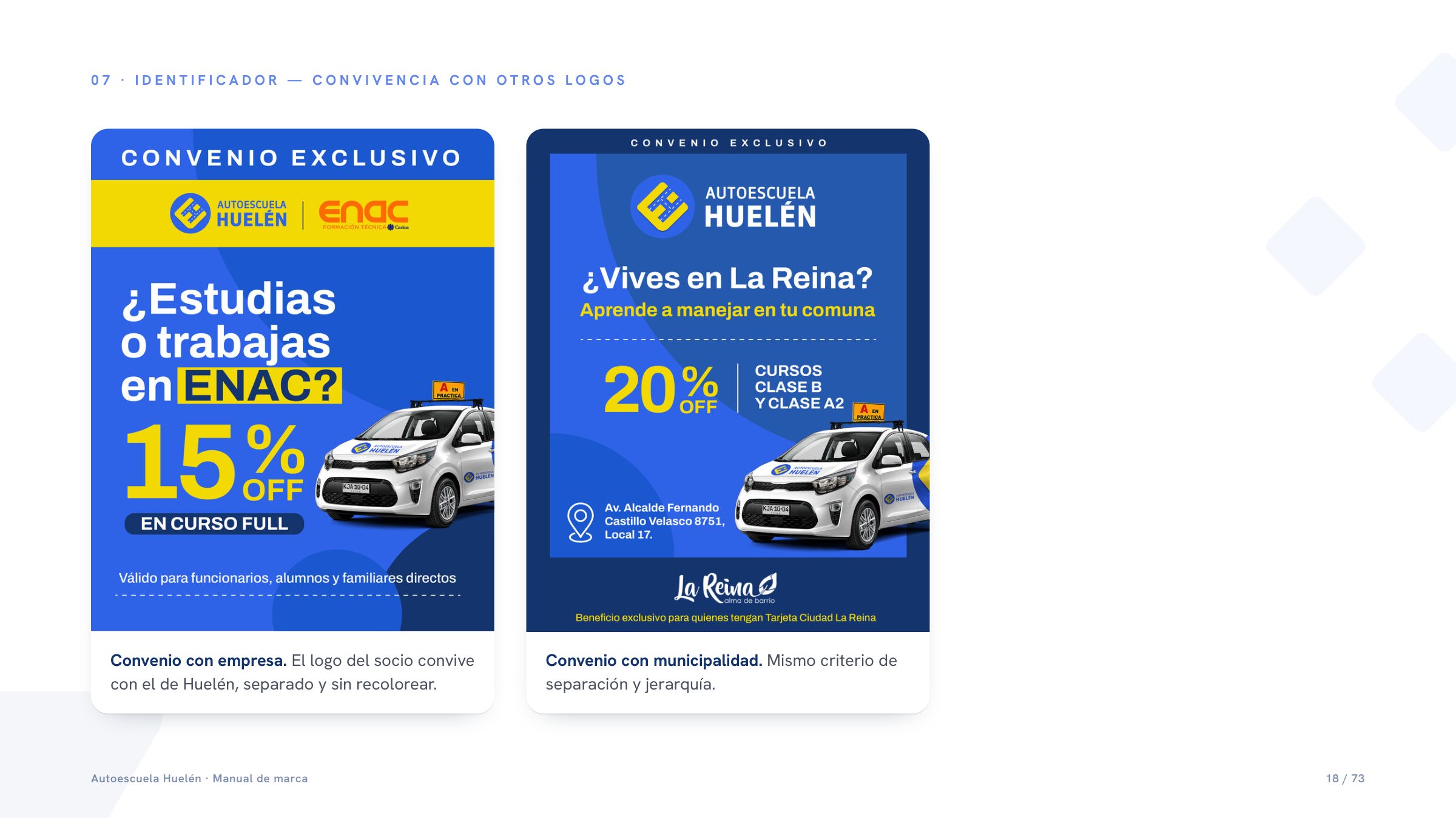 Lámina del manual: convivencia con logotipos de convenios.