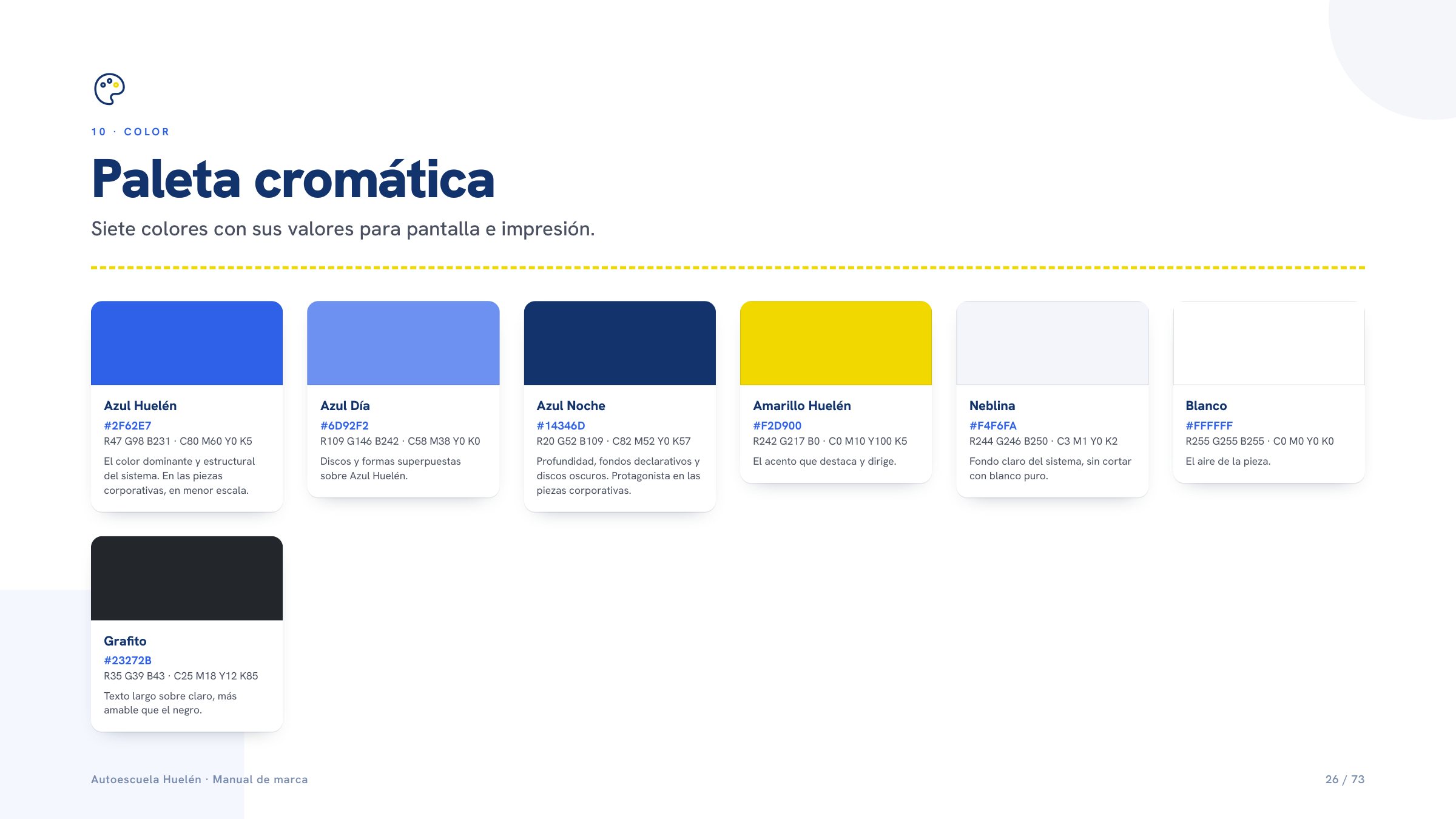 Lámina del manual: la paleta cromática de siete colores.