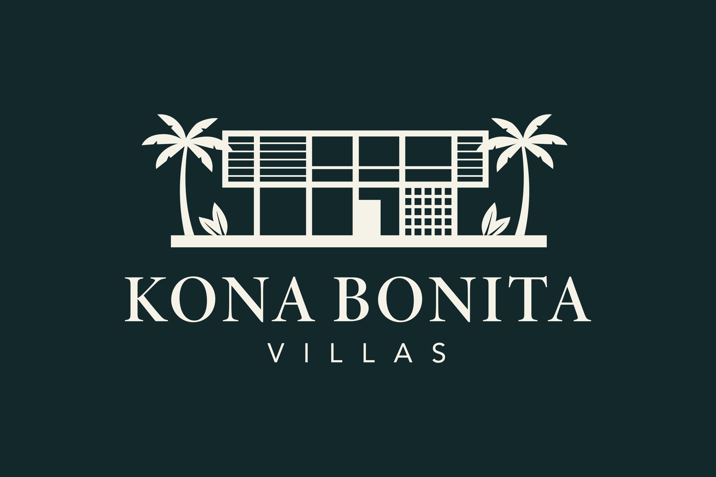 Imagotipo de Kona Bonita en crema sobre verde casi negro.