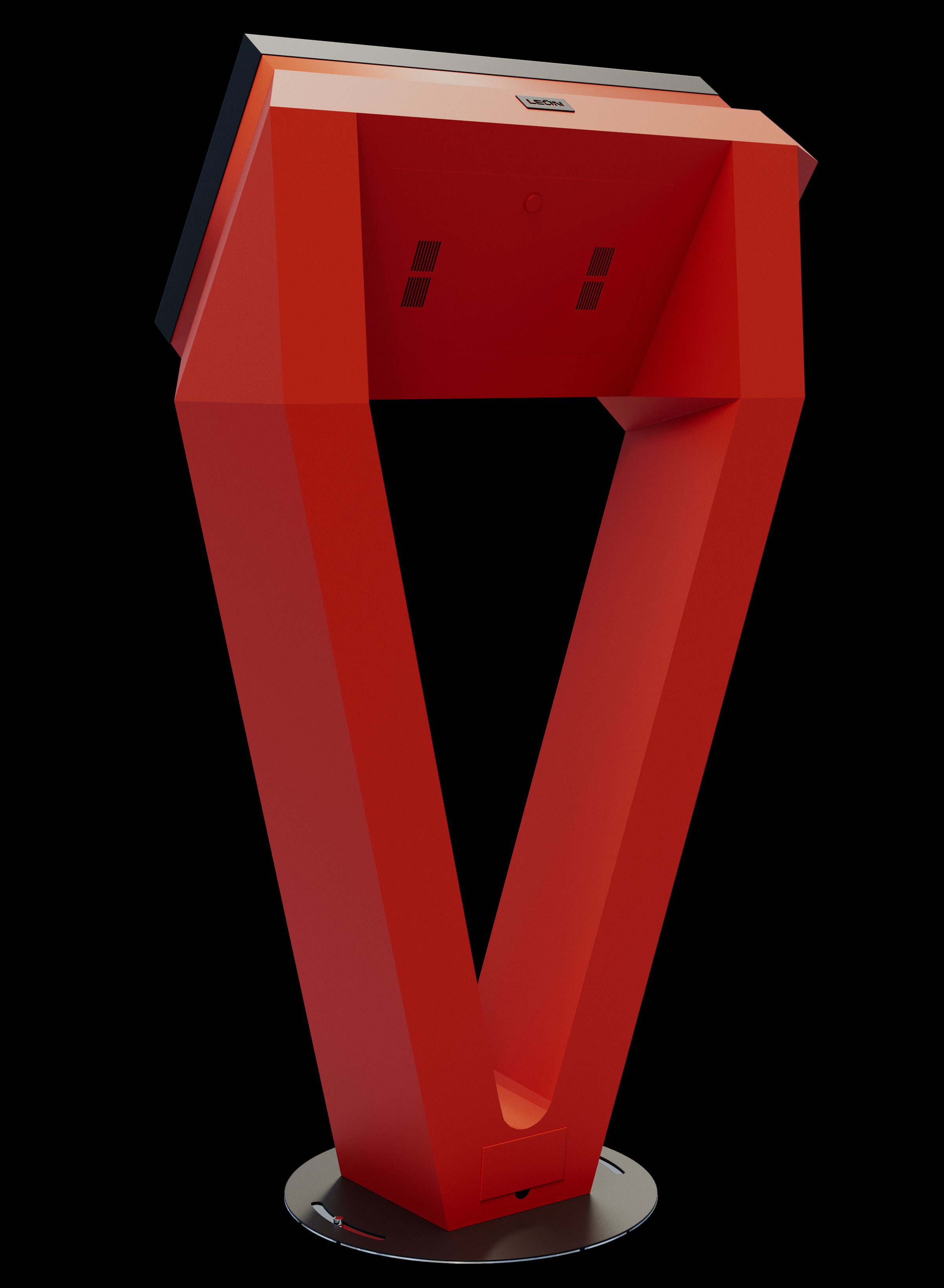 Render de la parte posterior del tótem, con sus puertas de servicio.