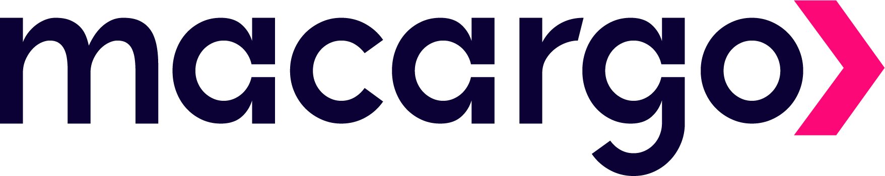 Logotipo de Macargo en azul profundo, terminado en una flecha magenta.