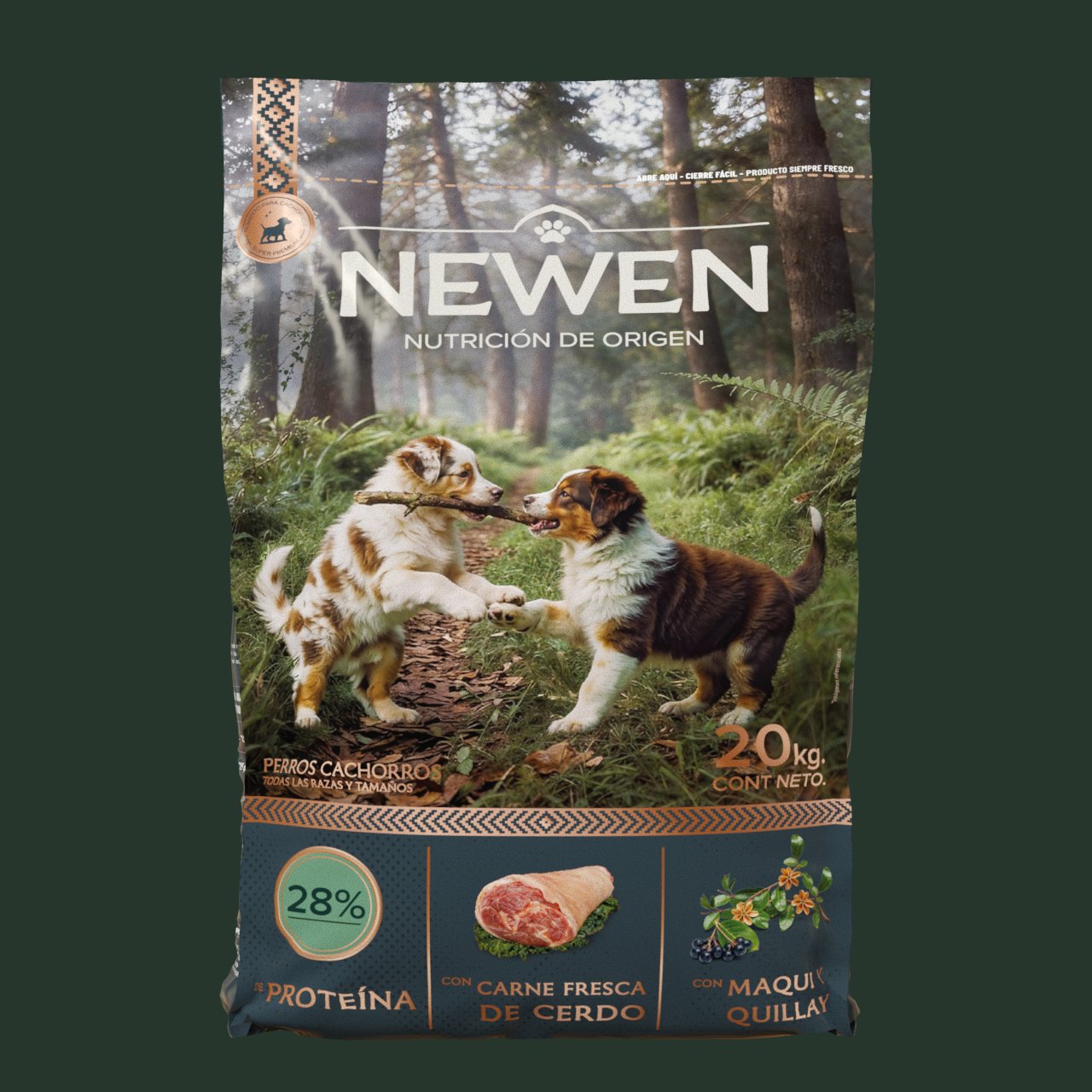 Render del saco Newen para cachorros, en azul pizarra.