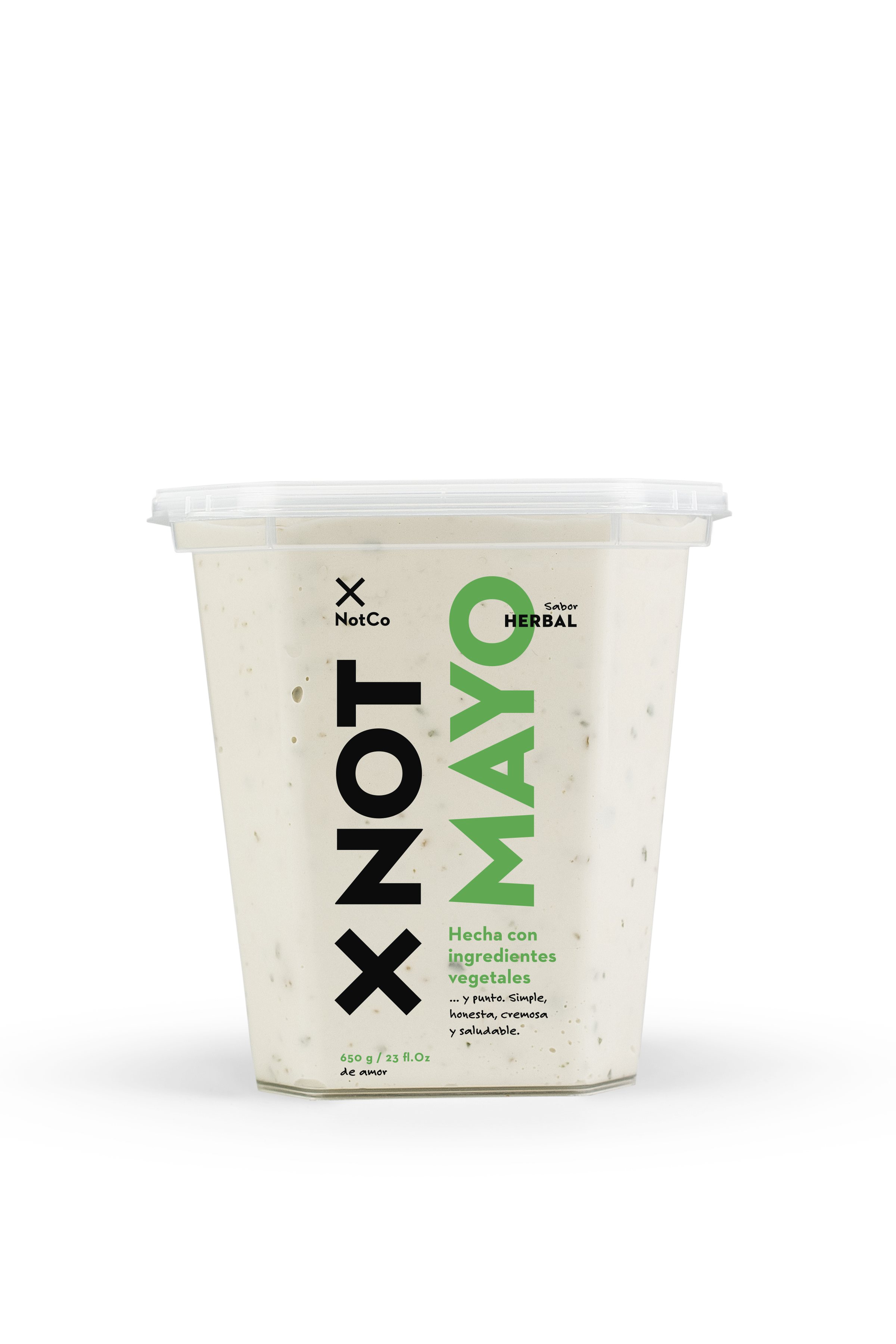Pote de NotMayo Sabor Herbal, con MAYO en verde.