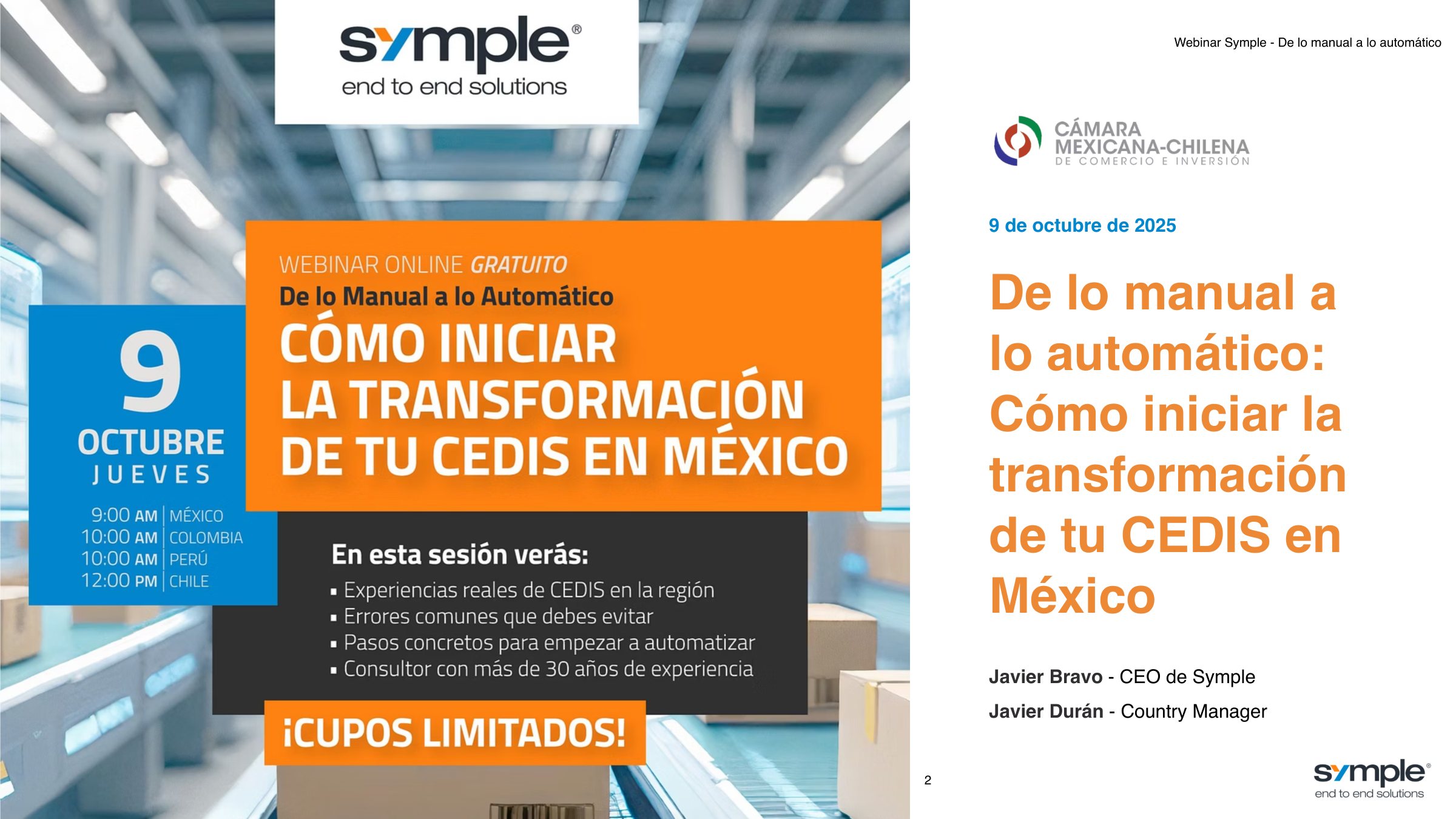 Lámina de invitación del webinar de Symple del 9 de octubre de 2025.