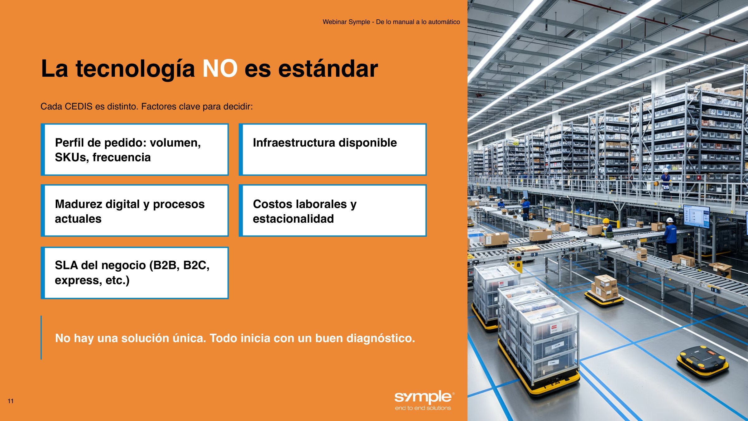 Lámina del webinar: «La tecnología NO es estándar».