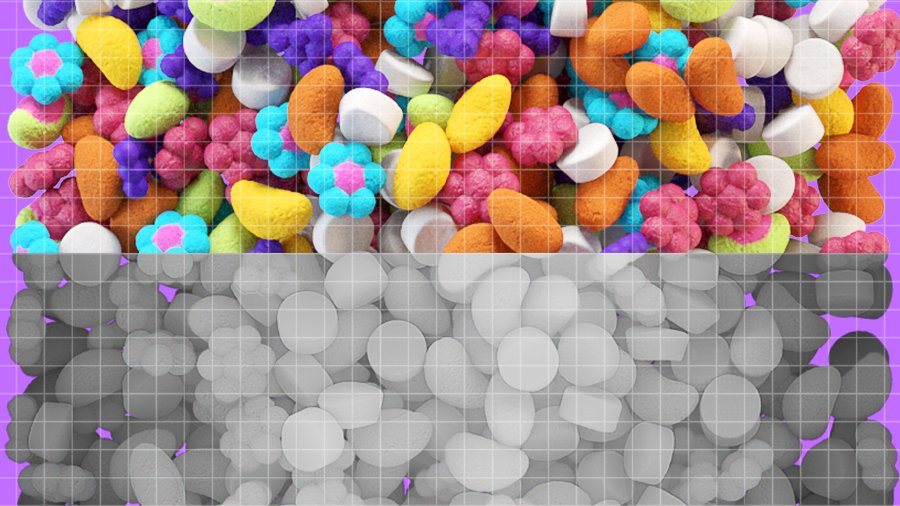 Proceso de texturizado 3D de los conejitos y marshmallows.