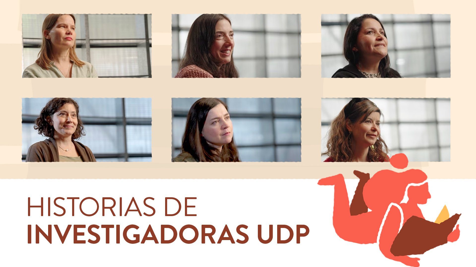 Placa «Historias de Investigadoras UDP» con los retratos de las seis investigadoras.